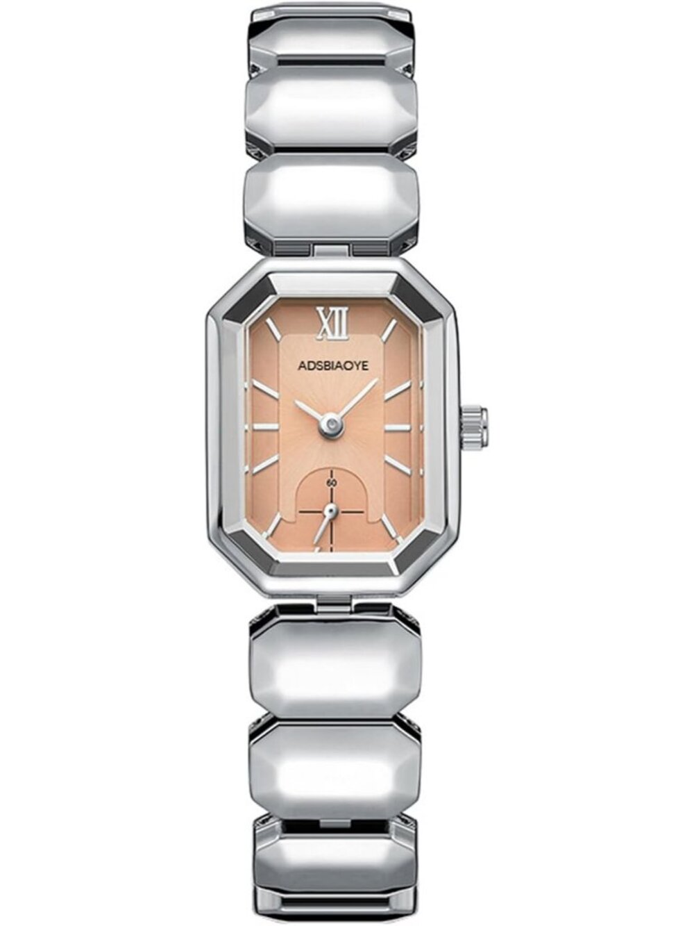 Women's Silver Orange Rectangle Bracelet Dainty Stainless Steel Band Wrist Watch